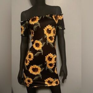 SHEIN Black and Yellow Sunflower Mini Dress